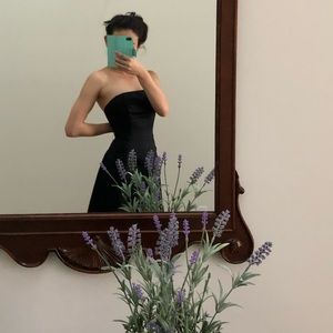 BCBGmaxazria Strapless Teacup Length Black Dress